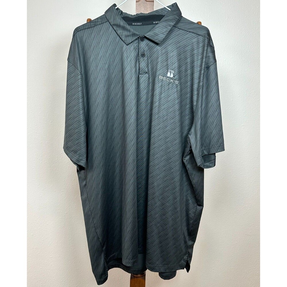Nike Golf Dri-FIT Polo Shirt Men’s XXL Gray Beck’s Logo Performance Polo